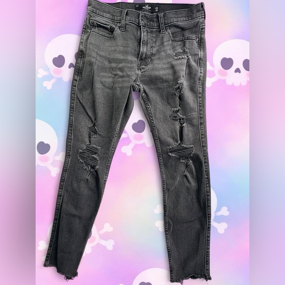 Hollister Women's Distressed Charcoal Skinny Jeans